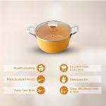 Salford Forged Ceramic Non-stick Casserole with Glass Lid | Mustard Yellow, 24 cm