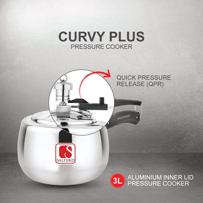 Salford Curvy Plus Aluminium Pressure Cooker | Silver, 2L