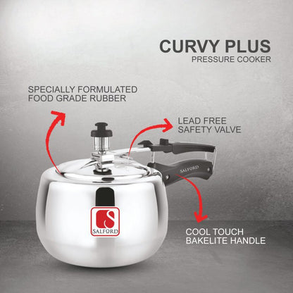 Salford Curvy Plus Aluminium Pressure Cooker | Silver, 2L
