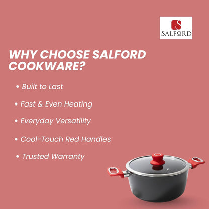 Salford Forged Hard Anodised Casserole with Glass Lid | Black, 24 cm