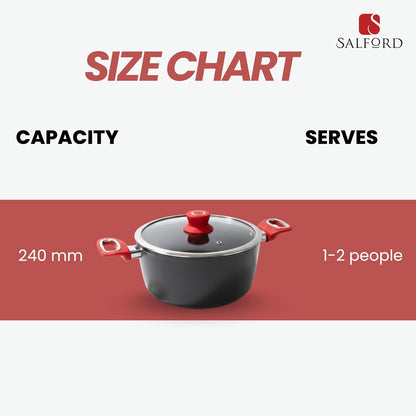 Salford Forged Hard Anodised Casserole with Glass Lid | Black, 24 cm