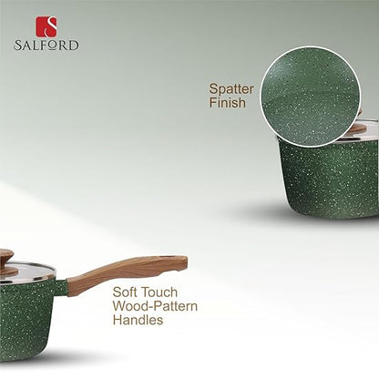 Salford Forged Non-stick Saucepan with Glass Lid | Moss Green, 16 cm