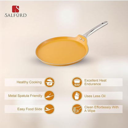 Salford Forged Ceramic Non-stick Dosa Tava | Mustard Yellow