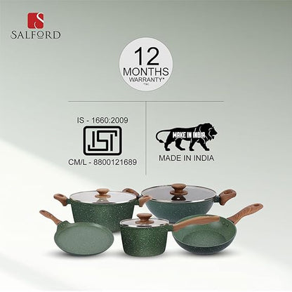 Salford Forged Non-stick Saucepan with Glass Lid | Moss Green, 16 cm