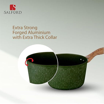 Salford Forged Non-stick Saucepan with Glass Lid | Moss Green, 16 cm