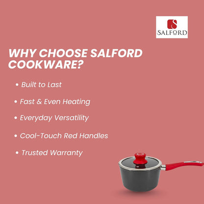 Salford Forged Hard Anodised Saucepan with Glass Lid | Black, 16 cm