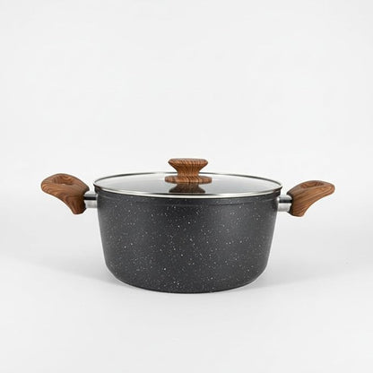 Salford Forged Non-stick Casserole with Glass Lid | Black Marble, 24 cm