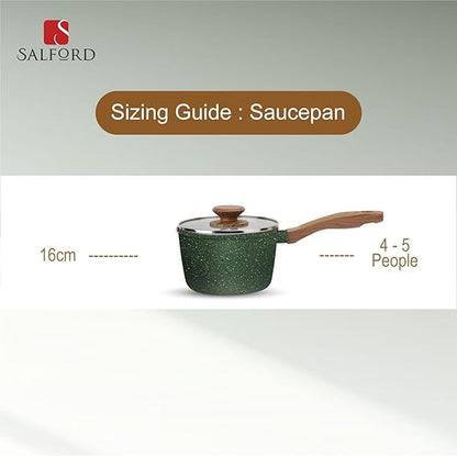 Salford Forged Non-stick Saucepan with Glass Lid | Moss Green, 16 cm