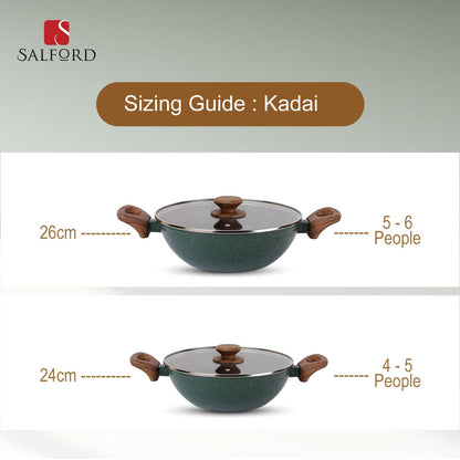Salford Forged Non-stick Kadai with Glass Lid | Moss Green