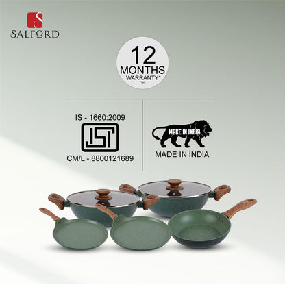 Salford Forged Non-stick Kadai with Glass Lid | Moss Green
