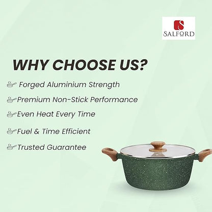 Salford Forged Non-stick Casserole with Glass Lid | Moss Green, 24 cm