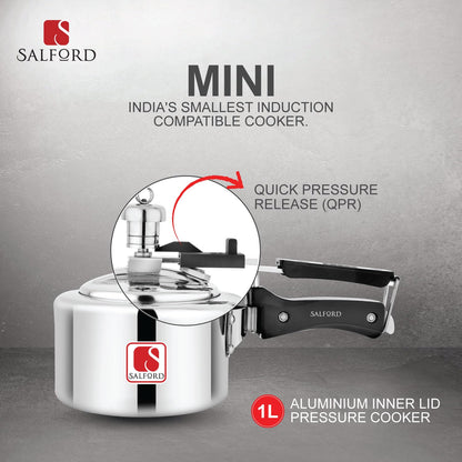 Salford Mini 1L Aluminium Pressure Cooker | Silver, 1L