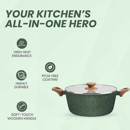Salford Forged Non-stick Casserole with Glass Lid | Moss Green, 24 cm