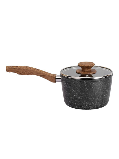 Salford Forged Non-stick Saucepan with Glass Lid | Black Marble, 16 cm