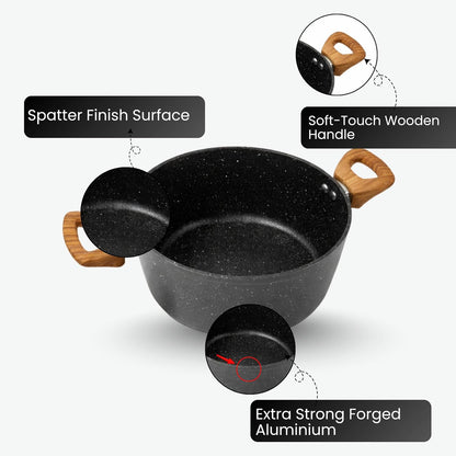 Salford Forged Non-stick Casserole with Glass Lid | Black Marble, 24 cm
