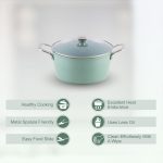 Salford Forged Ceramic Non-stick Casserole with Glass Lid | Green, 24 cm