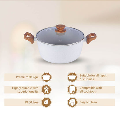 Salford Forged Non-stick Casserole with Glass Lid | White Spatter, 24 cm