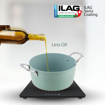 Salford Forged Ceramic Non-stick Casserole with Glass Lid | Green, 24 cm