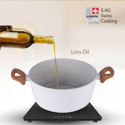 Salford Forged Non-stick Casserole with Glass Lid | White Spatter, 24 cm