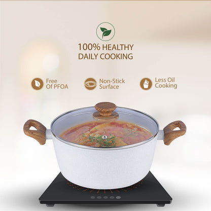 Salford Forged Non-stick Casserole with Glass Lid | White Spatter, 24 cm