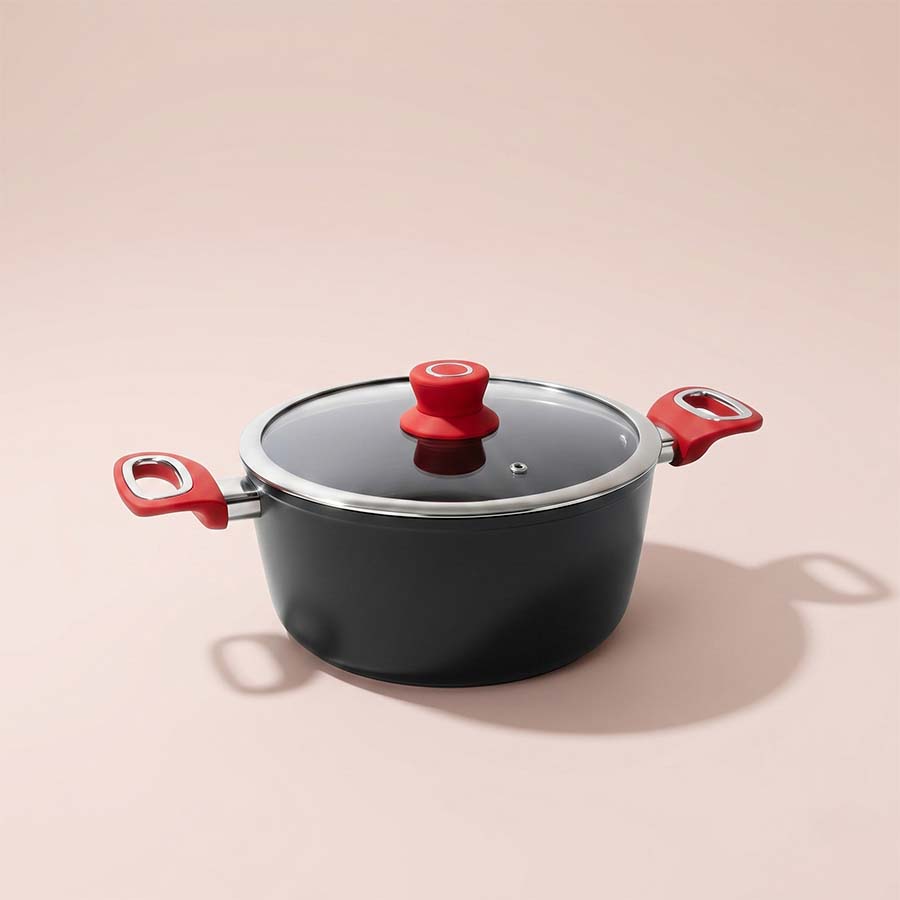Salford Forged Hard Anodised Casserole with Glass Lid | Black, 24 cm