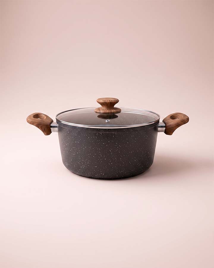 Salford Forged Non-stick Casserole with Glass Lid | Black Marble, 24 cm