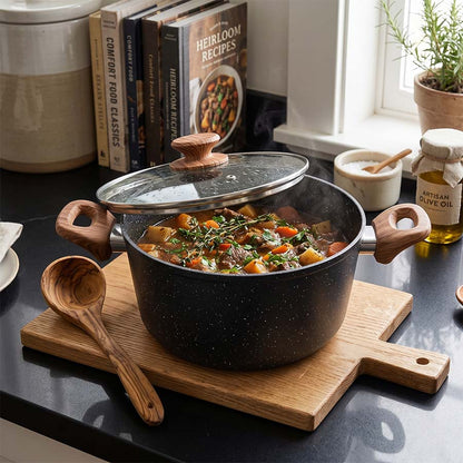 Salford Forged Non-stick Casserole with Glass Lid | Black Marble, 24 cm