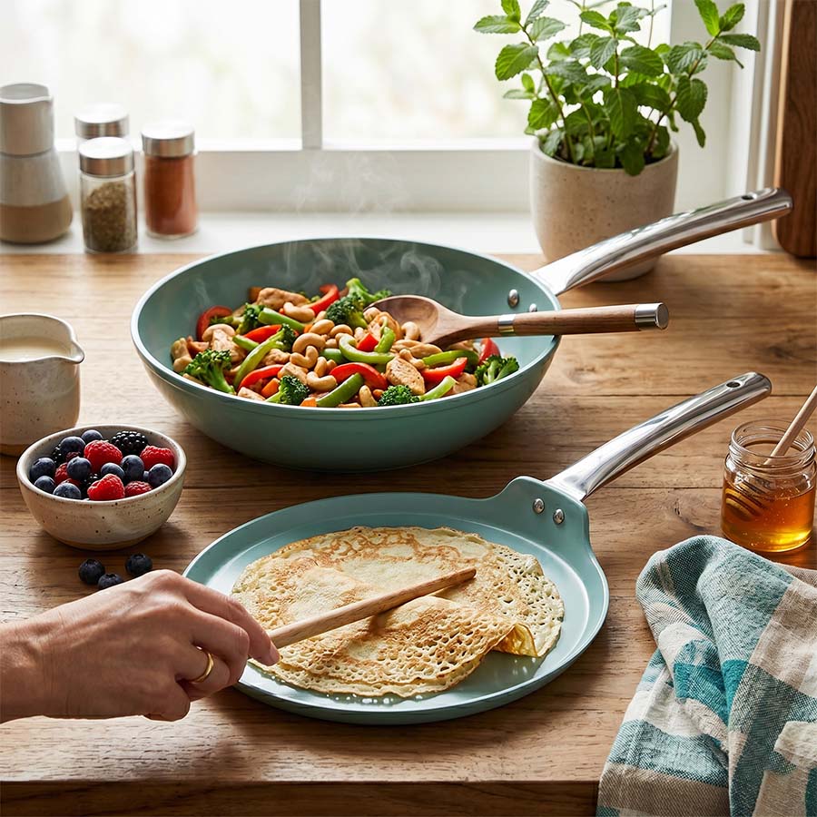 Salford Ceramic Forged Non-stick Frypan & Tava | Green, Set of 2