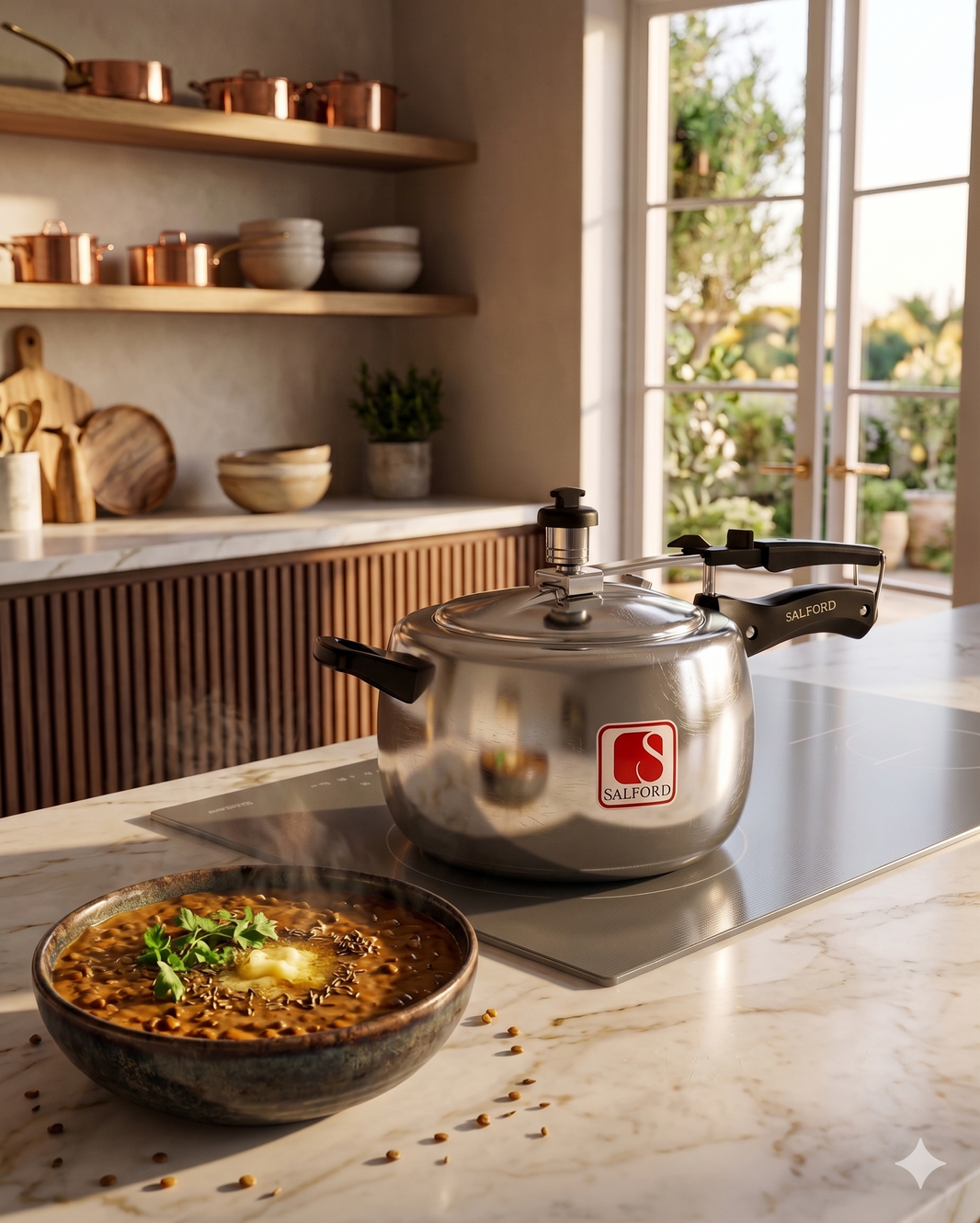 Salford Curvy Plus Aluminium Pressure Cooker | Silver, 2L