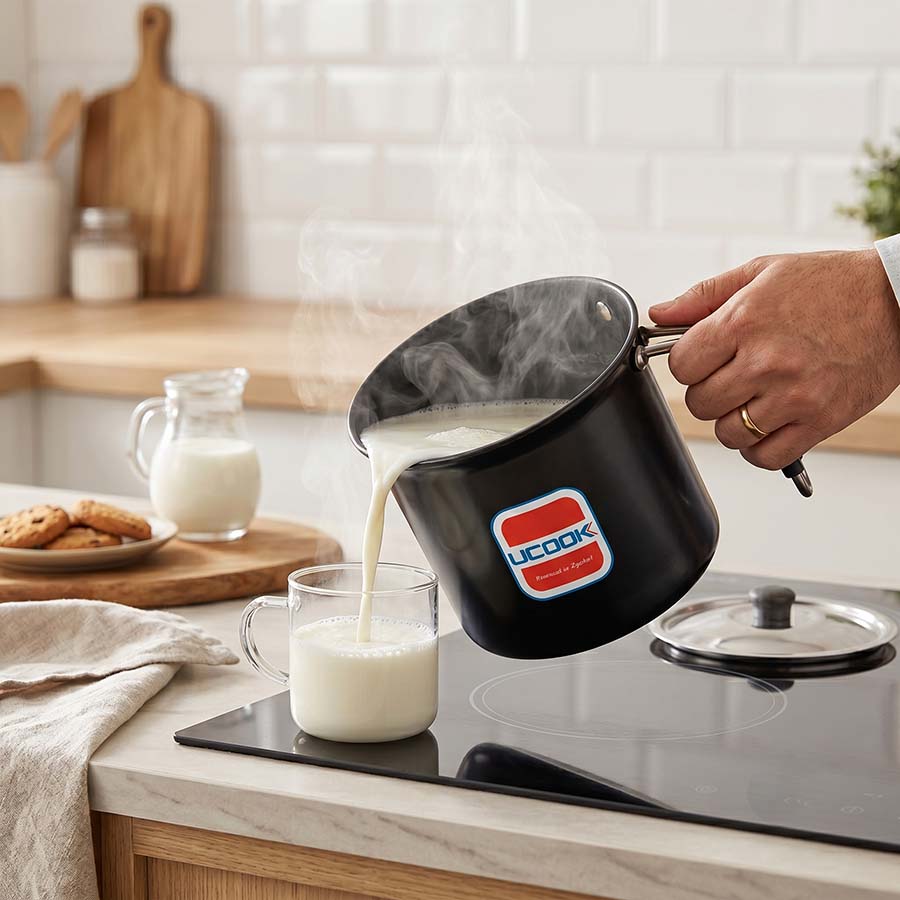 Salford Hard Anodised Milk Pot, Boiler with Steel Lid | Black, 2.25L