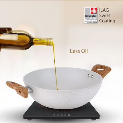 Salford Forged Non-stick Kadai with Glass Lid | White Spatter