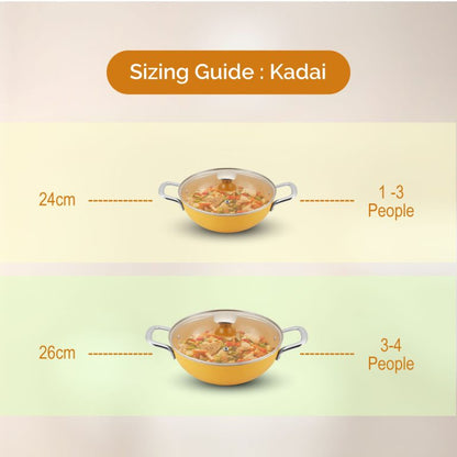 Salford Forged Ceramic Non-stick Kadai with Glass Lid | Mustard Yellow