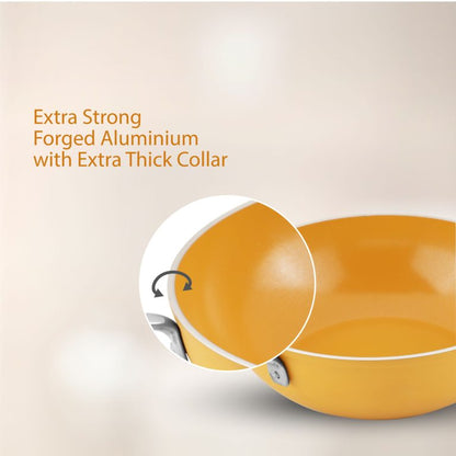 Salford Forged Ceramic Non-stick Kadai with Glass Lid | Mustard Yellow