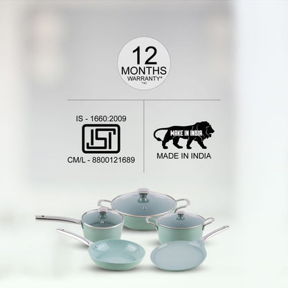 Salford Forged Ceramic Non-stick Casserole with Glass Lid | Green, 24 cm