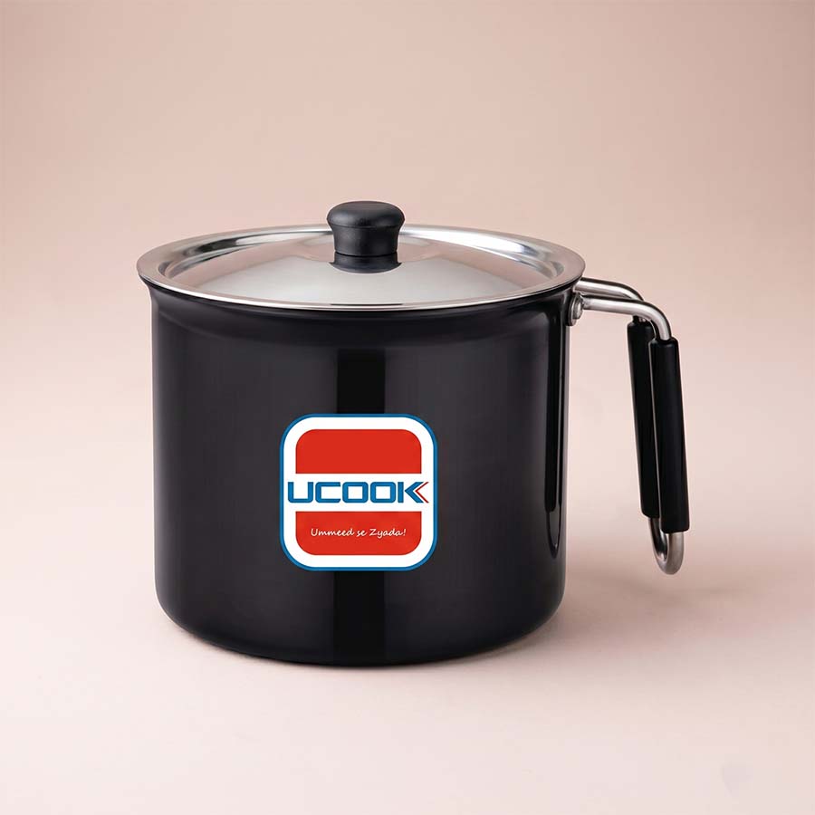 Salford Hard Anodised Milk Pot, Boiler with Steel Lid | Black, 2.25L