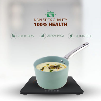 Salford Forged Ceramic Non-stick Saucepan with Glass Lid | Green, 16 cm