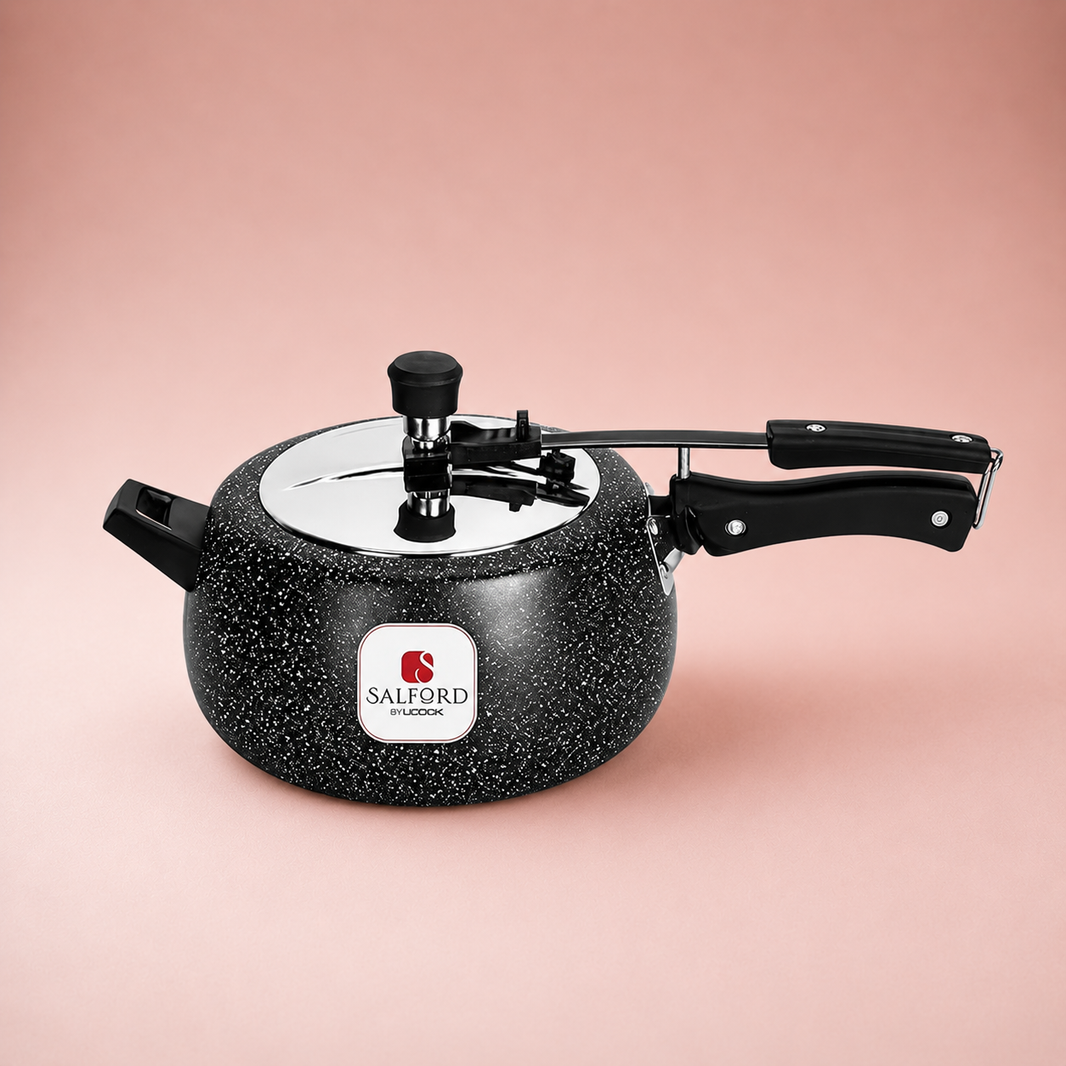 Salford Ceramic Aluminium Pressure Cooker | Black Spatter, 5L