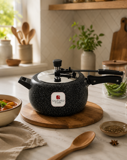Salford Ceramic Aluminium Pressure Cooker | Black Spatter, 5L