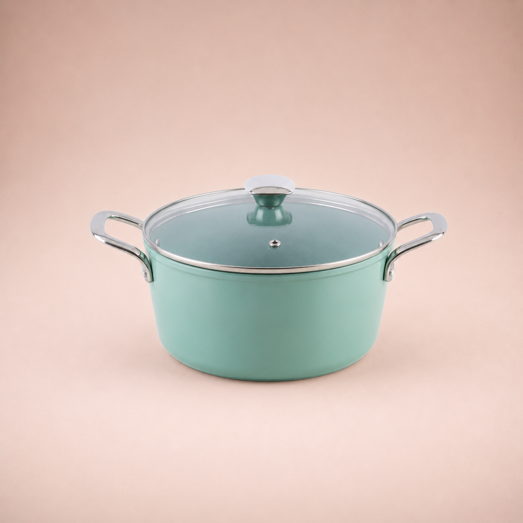 Salford Forged Ceramic Non-stick Casserole with Glass Lid | Green, 24 cm