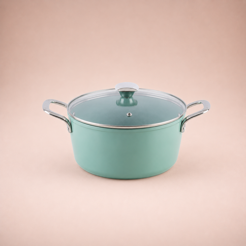 Salford Forged Ceramic Non-stick Casserole with Glass Lid | Green, 24 cm