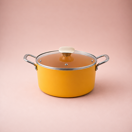 Salford Forged Ceramic Non-stick Casserole with Glass Lid | Mustard Yellow, 24 cm