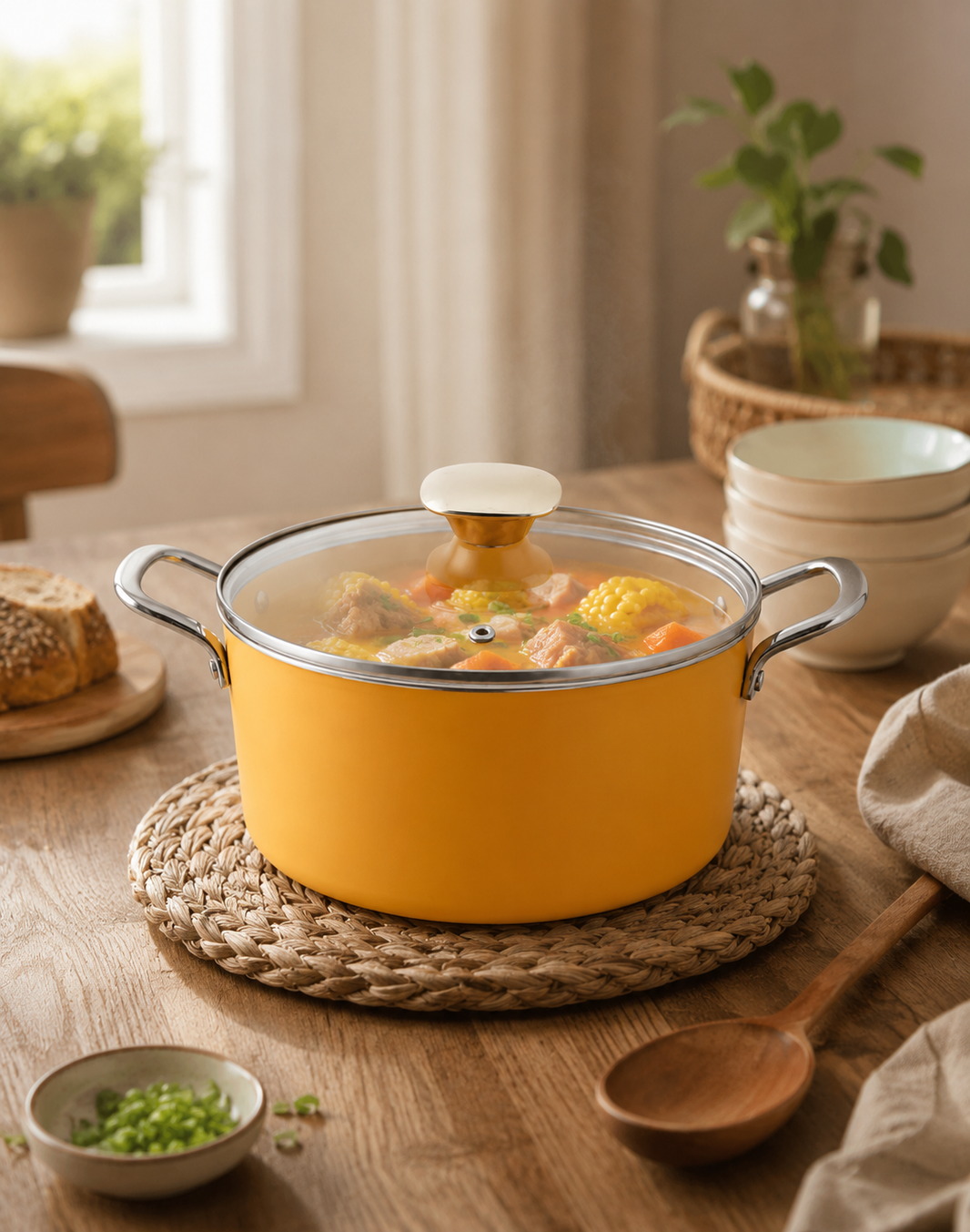 Salford Forged Ceramic Non-stick Casserole with Glass Lid | Mustard Yellow, 24 cm