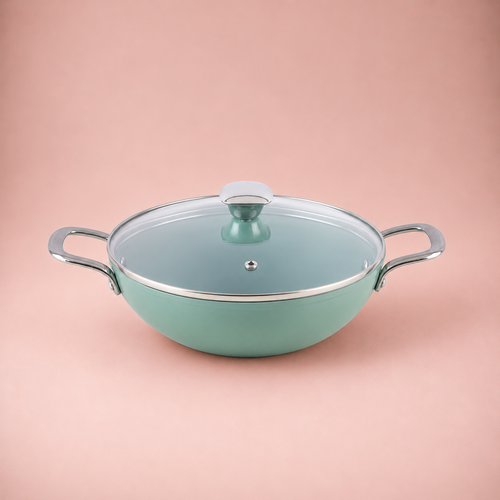 Salford Forged Ceramic Non-stick Kadai with Glass Lid