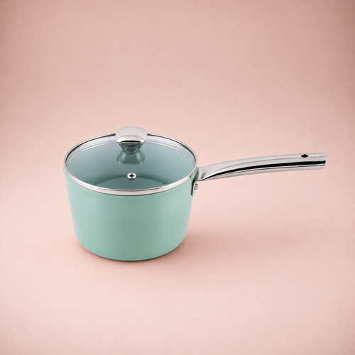 Salford Forged Ceramic Non-stick Saucepan with Glass Lid | Green, 16 cm
