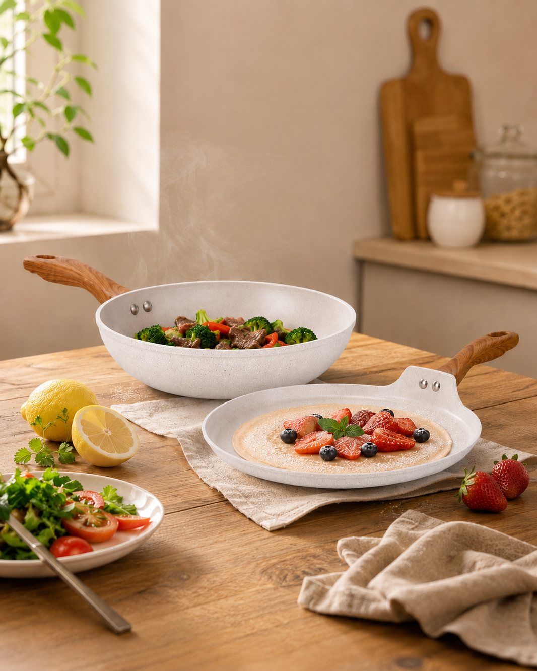Salford Forged Non-stick Frypan & Tava | White Spatter, Set of 2