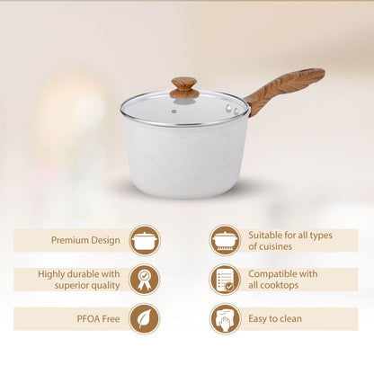 Salford Forged Non-stick Saucepan with Glass Lid | White Spatter, 16 cm