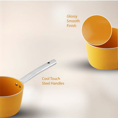 Salford Forged Ceramic Non-stick Saucepan with Glass Lid | Mustard Yellow, 16 cm
