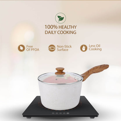 Salford Forged Non-stick Saucepan with Glass Lid | White Spatter, 16 cm