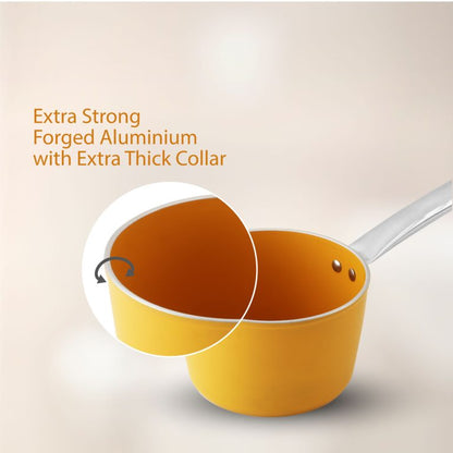 Salford Forged Ceramic Non-stick Saucepan with Glass Lid | Mustard Yellow, 16 cm