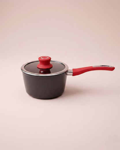 Salford Forged Hard Anodised Saucepan with Glass Lid | Black, 16 cm